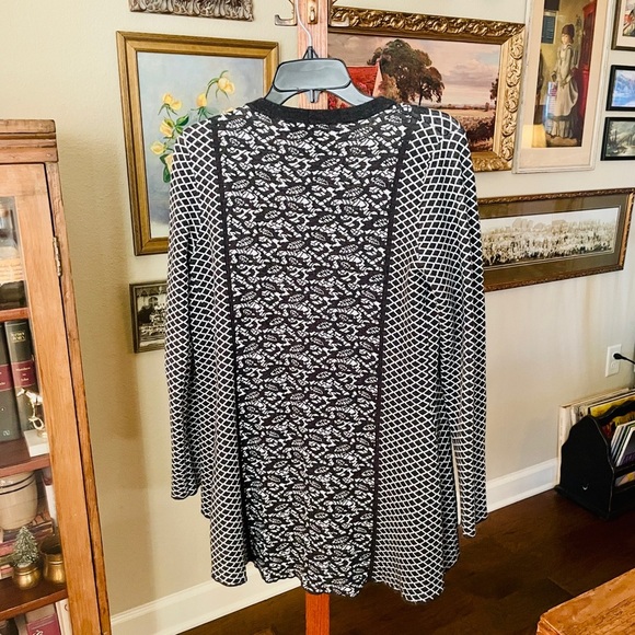 Belldini draped open front cardigan long sleeve cotton blend SZ M black white - Picture 7 of 9